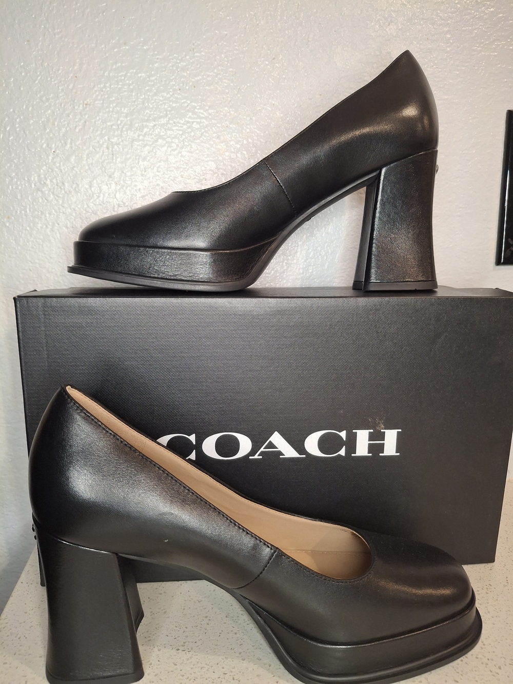 COACH Women’s Black Leather Platform Pumps